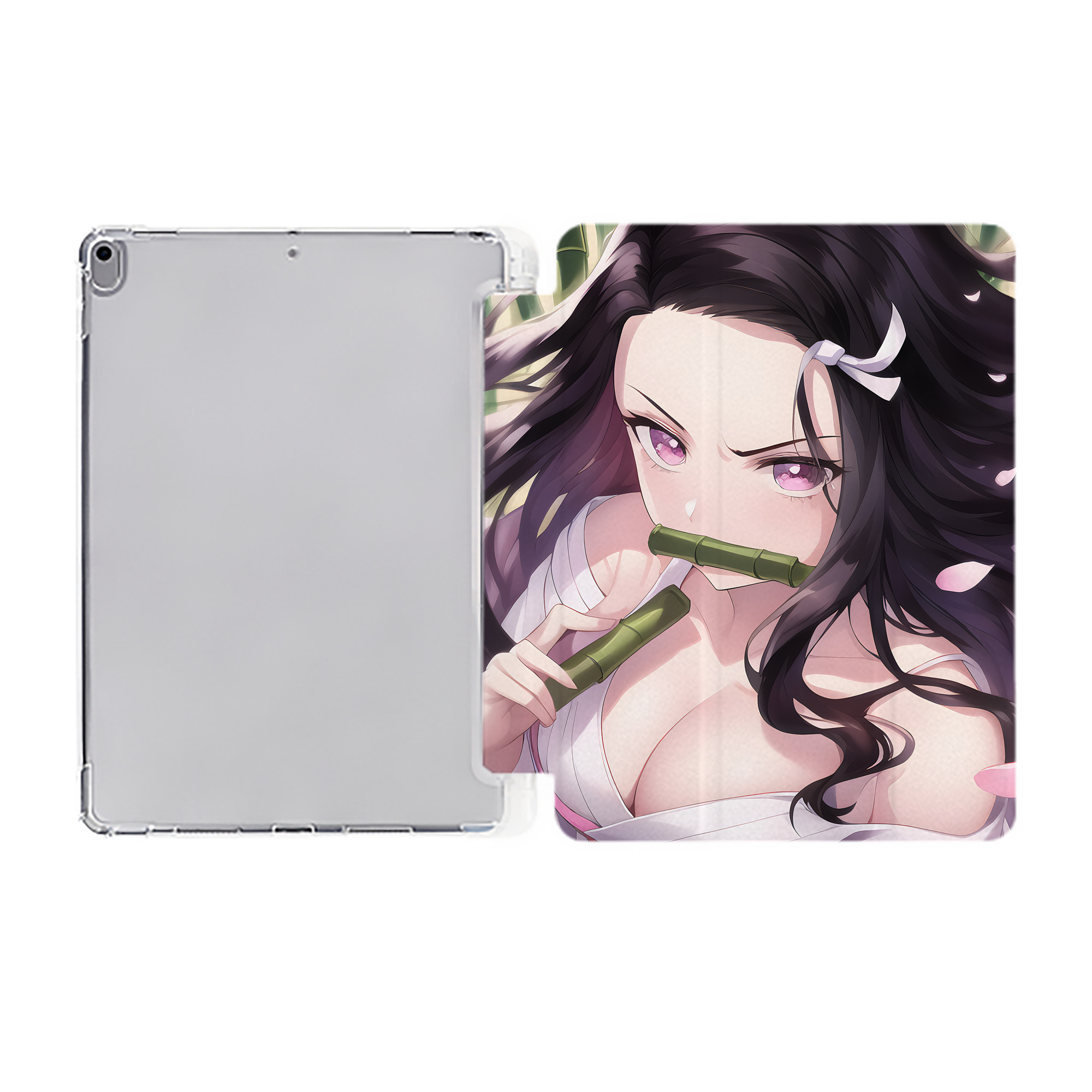 （画像用） 鬼滅の刃（きめつのやいば）竈門 禰󠄀豆子／かまど ねずこ Kamado Nezuko IPad ケース ペン収納付き 三つ折りスタンド PUレザー×シリコン 対応機種9.5/10.5/10.9インチ